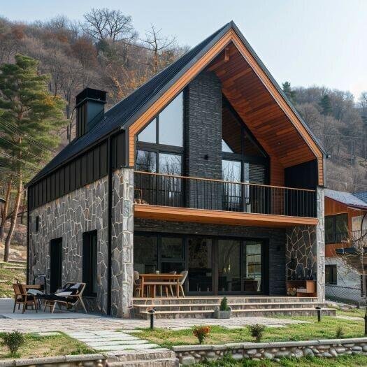 Taş ve metal detaylı çelik villa